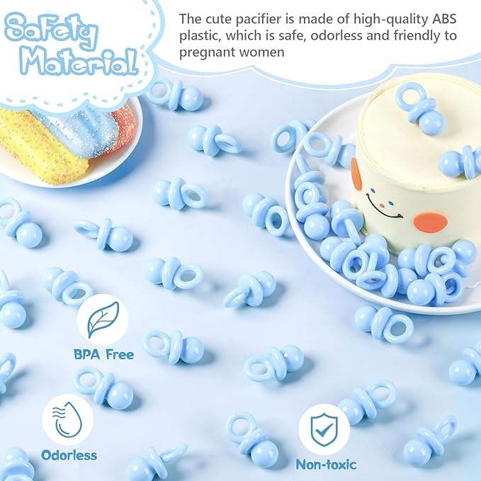 24 Pcs Baby Shower Pacifiers, 1.75 Inch Plastic Pacifiers for Baby Shower Game Boy, Bulk Pacifier for DIY Decoration, Gender Reveal Table Scatter, Hunt Game Props, Party Favors(Blue)