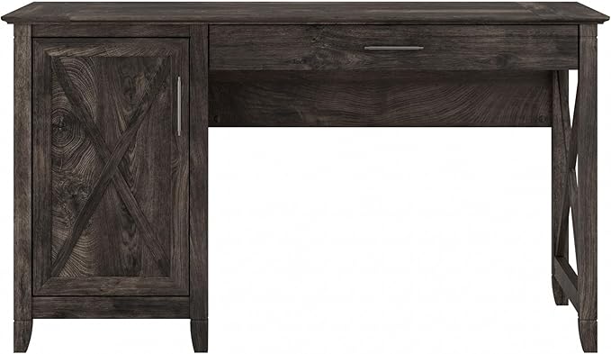 Bush Furniture Key West Computer Desk with Storage | Farmhouse PC Table for Home Office in Dark Gray Hickory | 54W x 24D