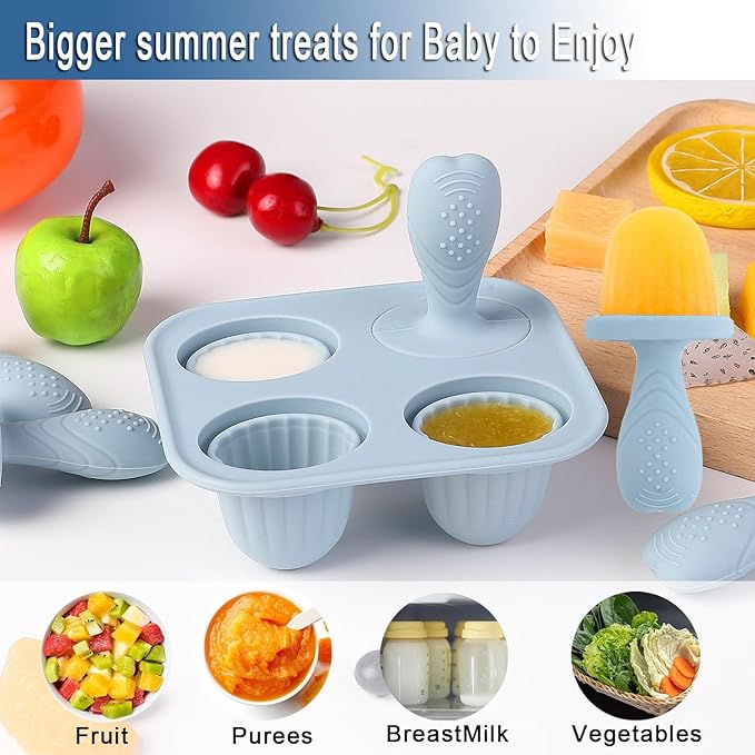 Silicone Popsicle Molds, Mini Breastmilk Popsicle Molds with Sticks, Frozen Breast Milk Teether Popsicle Maker Ice Pop Molds for Infant Feeding Spoon (2Set-Light pink)