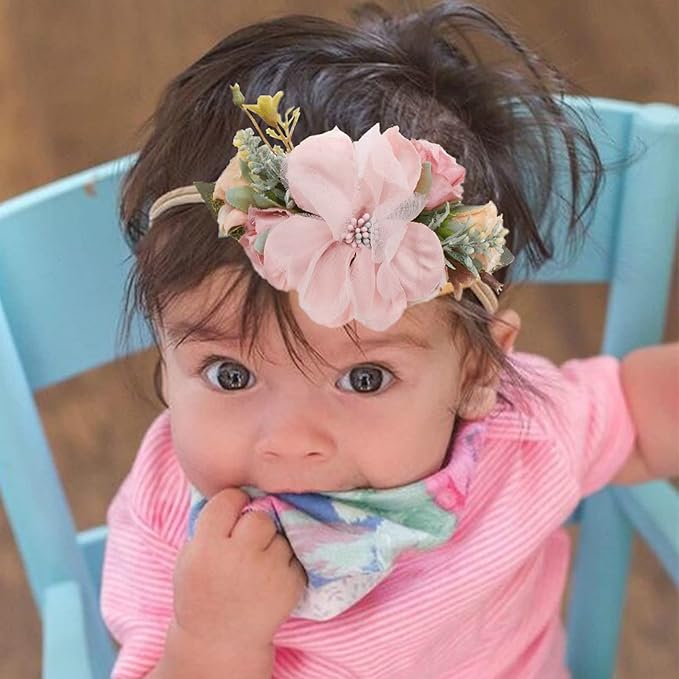 Baby Girl Headbands Nylon Flower Elastic Hairbands 3pcs Hair Accessories Gift for Newborn Infant Toddlers (YM4)