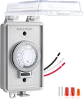SURAIELEC 20A Heavy Duty 24 Hour Mechanical Timer Switch, 120V 1HP 2400W Hardwired Outdoor Power Controller, Waterproof Junction Box, RV Outlet, Pool Lighting, Security Lights, Christmas Decorations