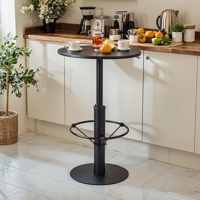 LOKKHAN 37.4" Tall High-top Table-Rustic Industrial Bar Table-23.6" Dia Round Metal Bar Height Standing Pub Table-Dining Room Bistro Table-Cocktail Table (Matte Black)