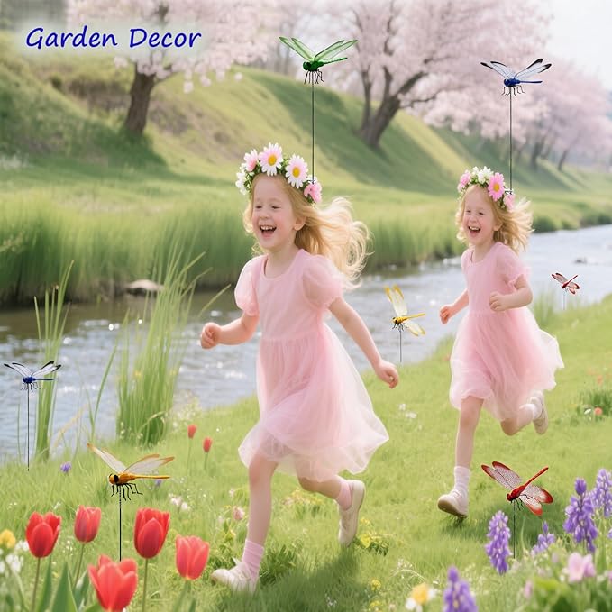 Dragonfly Clip on Hat, Dragonfly Garden Décor, 3D Fake Dragonflies The Deer or Horse Fly Nature Enemy to Scare Garden Fly for Indoor Outdoor (8Pcs-Colorful)