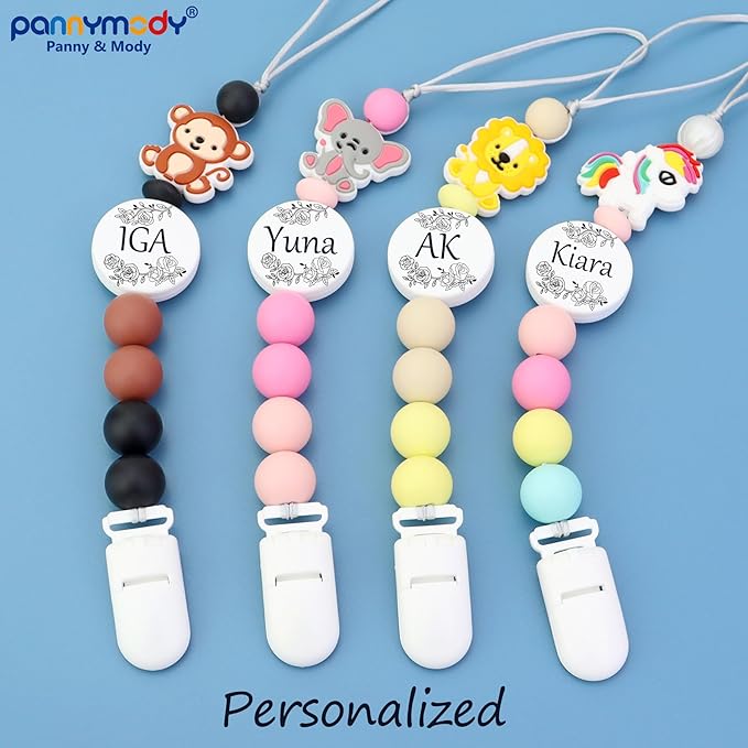Custom Baby Pacifier Holder Clip with Name, Personalized Name Pacifier Clip for Boys and Girls Fits for Most Pacifiers (Lion)