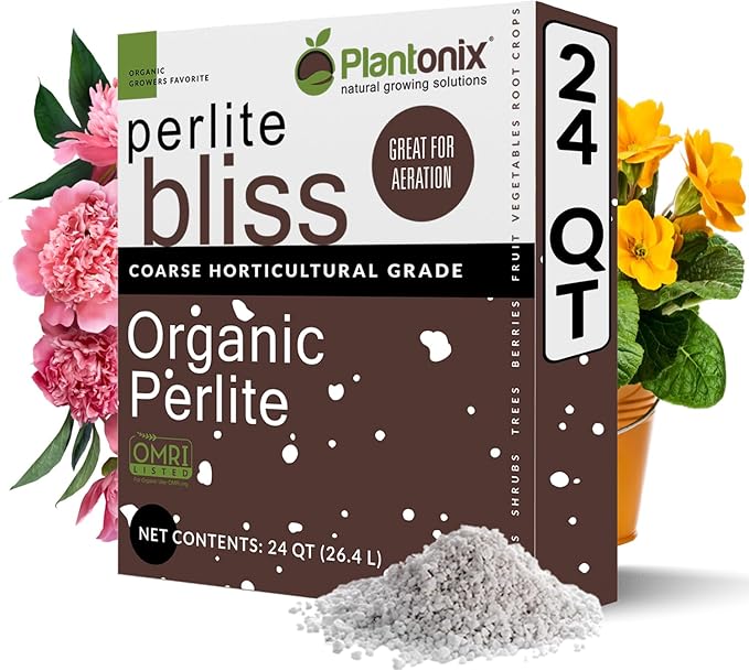 Perlite Bliss (24 Qts) - Organic Perlite for Plants - Coarse Perlite Bulk Soil Amendment - Chunky Perlite for Plants, Potting Soil, Garden Soil, & Coco Coir - Horticultural Perlite for Gardening