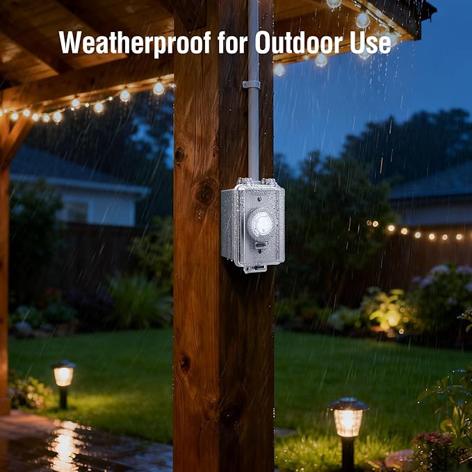 SURAIELEC 20A Heavy Duty 24 Hour Mechanical Timer Switch, 120V 1HP 2400W Hardwired Outdoor Power Controller, Waterproof Junction Box, RV Outlet, Pool Lighting, Security Lights, Christmas Decorations