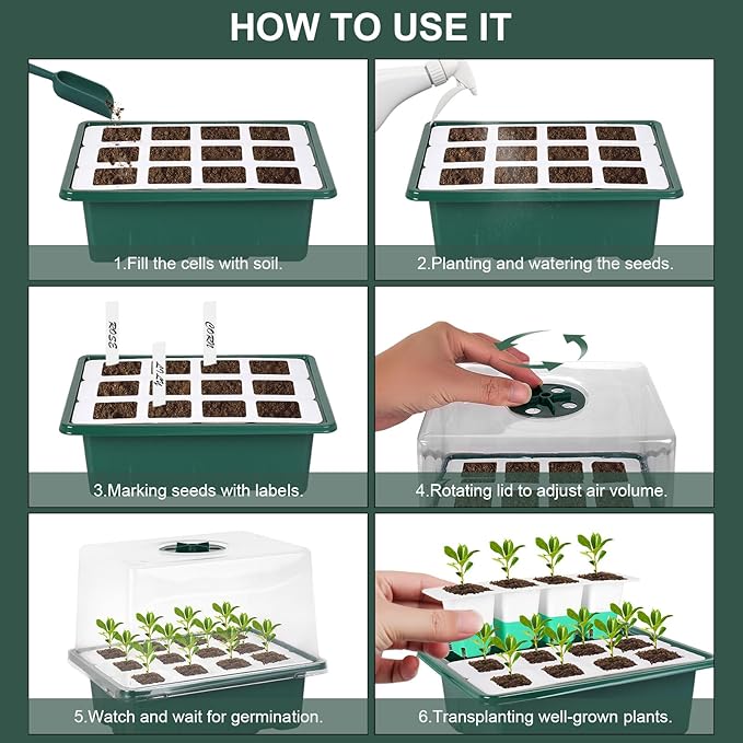 Sondiko Seed Starter Tray with Soft Silicone Cells, 48-Cell Reusable Seed Starter Kit, Seedling Starter Trays with Humidity Dome, Mini Greenhouse Germination Kit, Perfect for Beginner Gardeners