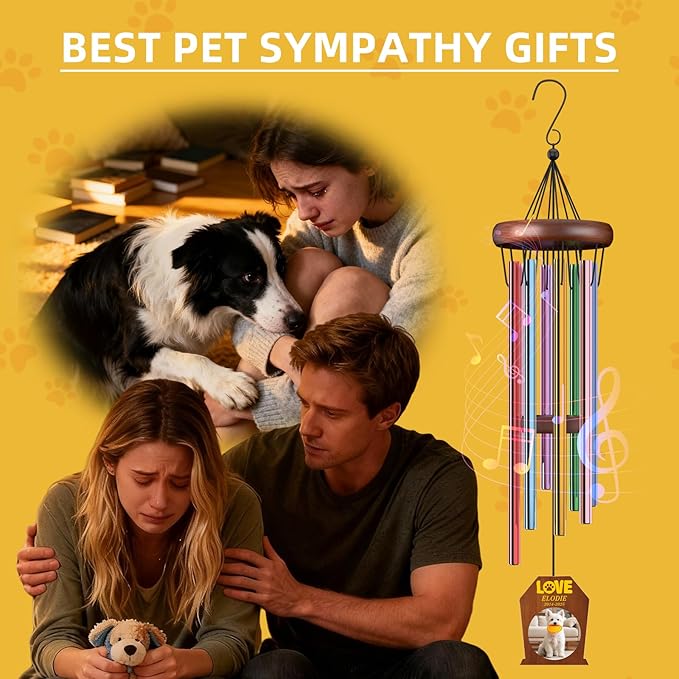 Personalized Pet Memorial Wind Chimes Custom - Custom Dog Memorial Wind Chime - Bereavement Gift for Pet Loss, Healing Wind Chimes for Loss of Cat (Standard Shapes)