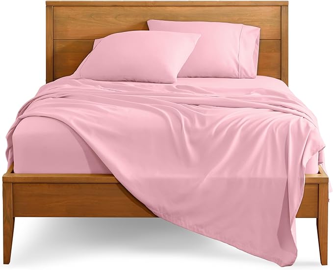 Bare Home Full Sheet Set - Luxury 1800 Ultra-Soft Microfiber Full Bed Sheets - Double Brushed - Deep Pockets - Easy Fit - 4 Piece Set - Bedding Sheets & Pillowcases (Full, Light Pink)
