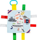 Baby Jack & Co 8x8” Learning Lovey Mississippi State Tag Stroller Toy for Babies - Crinkle Toys for Developing Five Senses - Learn About Capitals - Travel with Baby Jack - BPA Free Clip