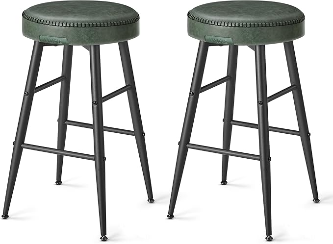 VASAGLE EKHO Collection - Bar Stools Set of 2, Counter Height Bar Stools, Kitchen Counter Stools, Mid-Century Modern Backless Counter Stools, 24.8-Inch Tall, Kitchen Island Home Bar, Forest Green