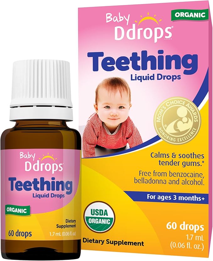 Ddrops Organic Baby Teething Liquid Drops, for Ages 3 Months+, 60 Drops, 0.06 fl oz (1.7 ml)