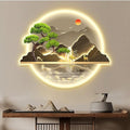 Bubinblau A,50 * 60cm, Mountain Tree Wall Art with Led Light, Zen Wall Art Decor, Luminous Wall Sculptures Painting, for Study Room, Dining Room, Living Room, Tea Room