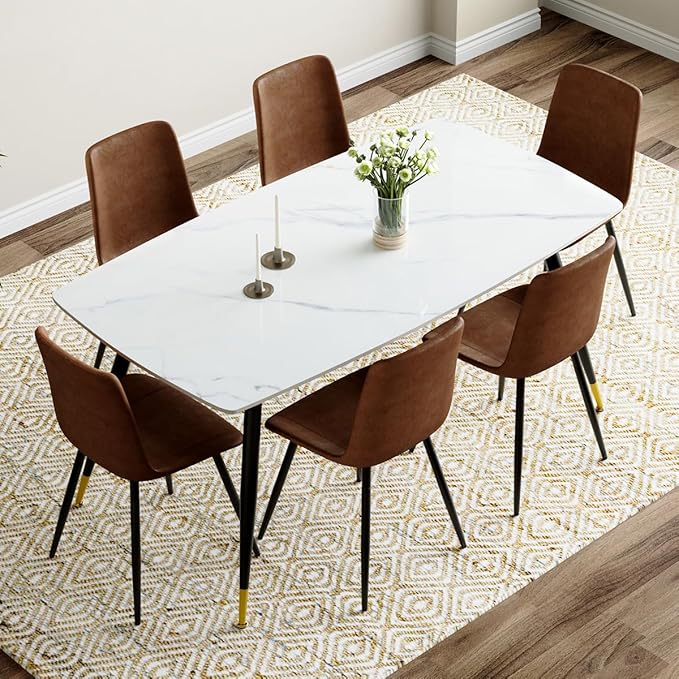 Dining Room Table Set for 6, Dining Table Set for 6 with Chairs, Sintered Stone Dining Set for 6, Easy to Assemble