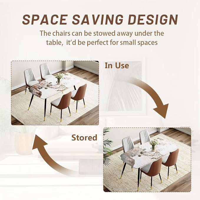 Modern Dining Table Set for 4, 62'' Sintered Stone Dining Table with 4 Chairs, Easy to Assemble