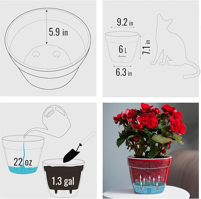 Santino ASTINO 9.2 Inch Self Watering Planter Green-Gold/White for Indoor Plants - Premium Quality Plastic Pot with Water Level Indicator for All House Herbs, Plants, African Violets and Dahlias