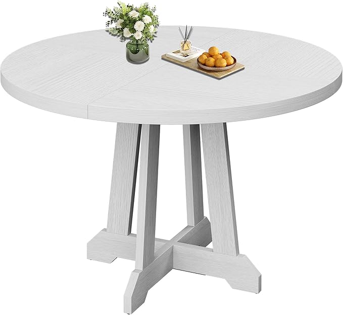 GarveeHome Round Dining Table for 4,Kitchen Dining Room Circle Dinner Pedestal Table,Space Saving Wood Kitchen & Dining Room Furniture,White 47-inch Diameter