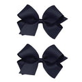 Wee Ones Girls 2 Pack Grosgrain Hair Bows with Plain Wrap Centre on a Wee Stay No Slip Clip, Medium, Navy