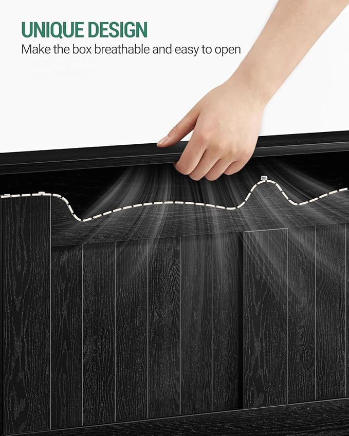 43.3" Storage Chest, Extra Large Storage Bench Trunk with 2 Safety Hinges, Wooden Box, Lift-Top Chest Organizer, Shoe Bench for Entryway, Bedroom, Living Room, Black SB25504X