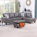 Dark Grey L-Shaped 3-Piece Faux Leather Sofa with Storage Ottoman Set, Sectional Couch Sofa Set for Living Room, Office, Small Space