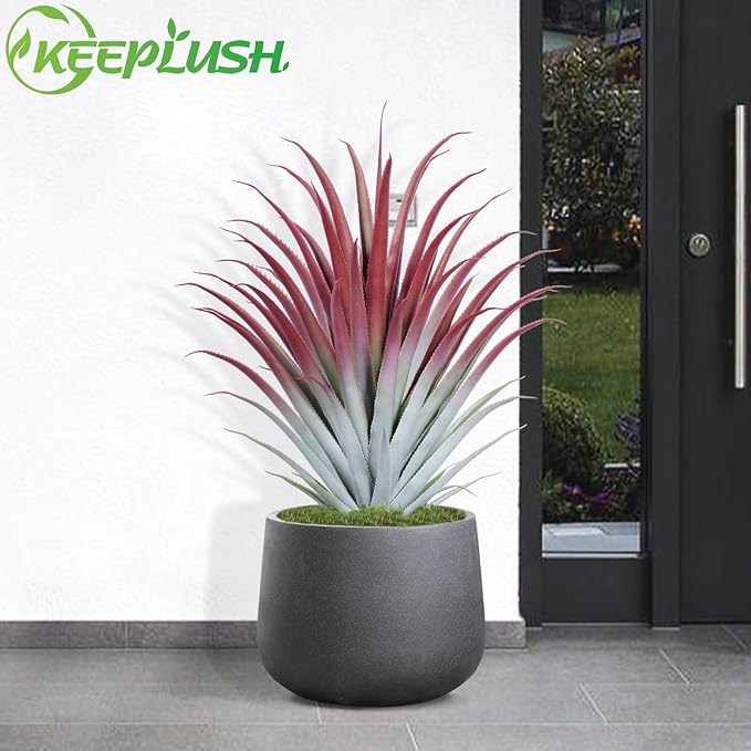 2ft Fake Spiked Agave Plant - Red Artificial Aloe Vera Plant 26 Inch - Tall Large Faux Floor Plants Perfect for Porch Door Step Home Office Patio Indoor Outdoor Decor (1 Pack)