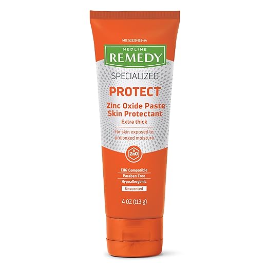 Medline Remedy Specialized Extra Thick Zinc Skin Paste (4 oz), Unscented, Micronized Zinc Oxide, Incontinence Cream, Diaper Rash, Barrier, Nourishing, Soothes Irritation, Wetness Protection