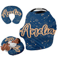 Personalised Car Seat Cover for Girls and Boys - 7 in 1 Multipurpose Breast Feeding Cover, Nursing Cover, Peacock Blue Star Grocery Cart Cover - Birthday Gift for Babies