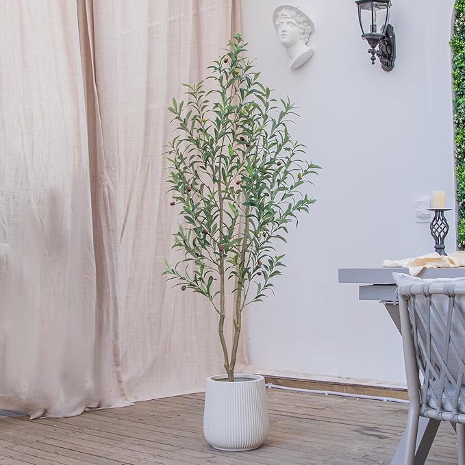 6FT Olive Tree Artificial Indoor, 72in Tall Faux Olive Tree with Pot, Fake Potted Tree with Fruits for Home Office Decor