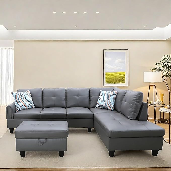 NAYSAYE Sectional Couch with Ottoman Storage, L Shaped Couch Sofa Furniture Sets, Modern Comfy Modular Comfy Sofa for Living Room Bedroom, Office and Apartment, Grey