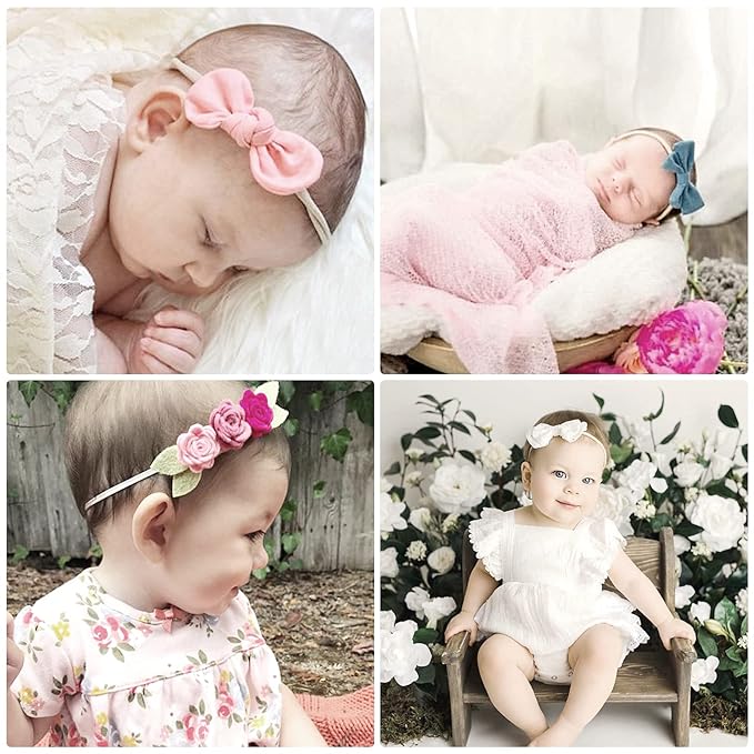 AQOKKA Baby Girl Headbands with Bows Soft Nylon Newborn Toddler Hairbands Handmade Baby Hair Accessories for Infant Girls Kids