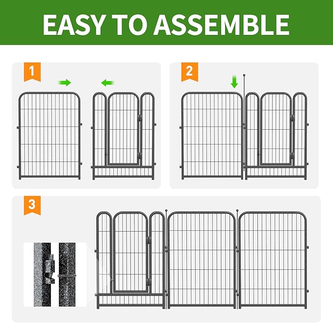Decorative Garden Fence 36ft (L)×32in (H) with 14 Panels 2 Gate Outdoor, No Dig Rustproof Wire, Metal Animal Barrier Fencing for Yard Patio Flower Bed,（Black-Silver）