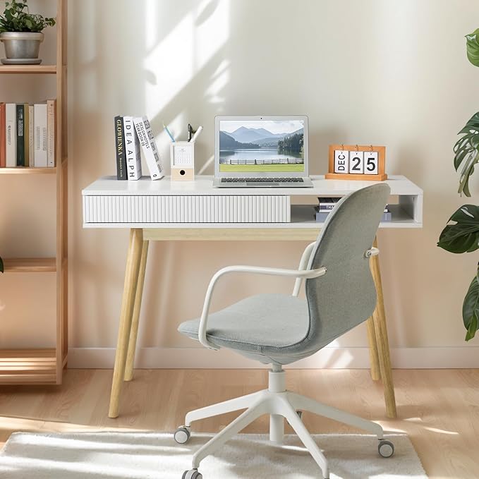 Artswish 42" Wood Modern Office Desk with Drawer, Simple Writing Desk for Home, White
