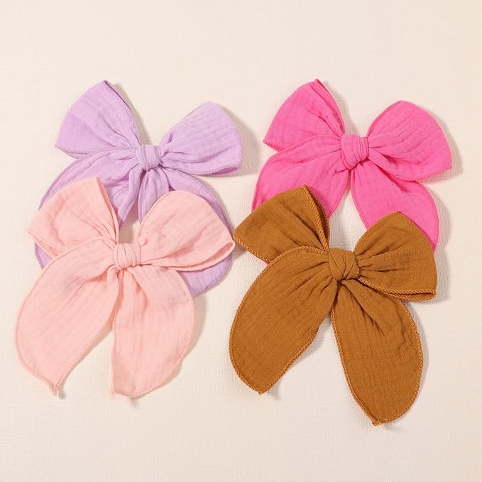 5.5 Inch Purple Fable Hair Bow: Handmade Linen Cotton Hair Clip for Girls - 1 PCS