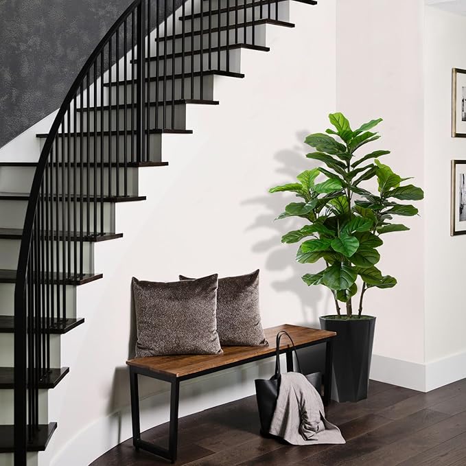 Artificial Fiddle Leaf Fig Tree 5FT - Faux Fig Tree with Black Diamond Planter - Tall Fake Floor Plant Potted - Artificial Silk Tree for Home Office Living Room Decor Indoor