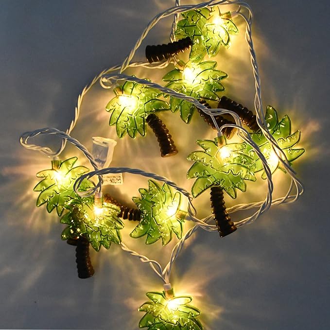 SUNSGNE 8.5Feet Palm Tree Patio Lights String - Summer Patio String Lights, Beach Themed Party Decorations, Tropical Party Decorations, Indoor Fun Lights, Birthday String Lights