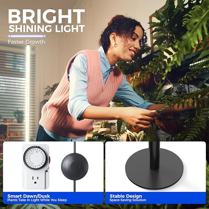 Barrina T10 Pro Standing Grow Light with Timer, 42W, 169 LEDs, Full Spectrum Vertical Grow Light for Indoor, Wide Coverage, 4FT to 5.6FT Height with Foot Switch, Ideal for Flowering and Tall Plants