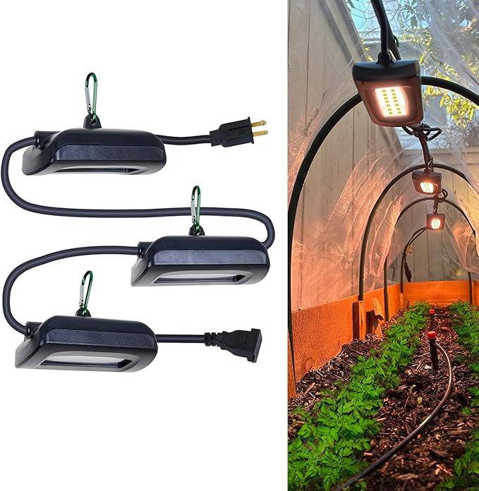 Owleye 12FT Outdoor Grow Lights LED String Plant Light, IP65 Waterproof, Full Spectrum, 120V, ETL Listed, 33.89 umol/s, Linkable Grow Light for Greenhouse & Outdoor Garden & Raised Bed (3-Bulbs)