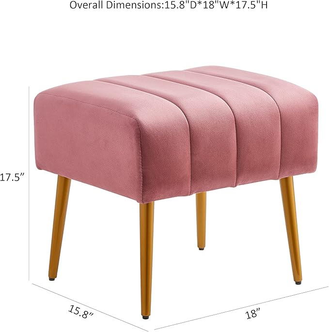 Ball & Cast Upholstered Velvet Ottoman,Footrest 18"W x 15.75"D x 17.5"H Rose,Golden Powder Coating Legs Set of 1