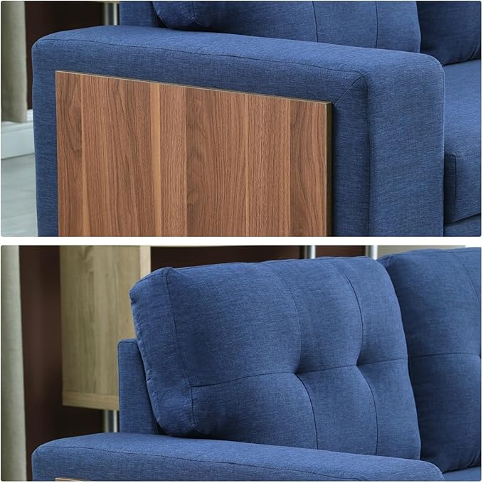 L-Shape Sofa Bed, 92" Sectional Couch with Storage Chaise, Pull Out Sleeper Sofa with Side Compartment, Convertible Corner Couch for Living Room Apartment, Blue