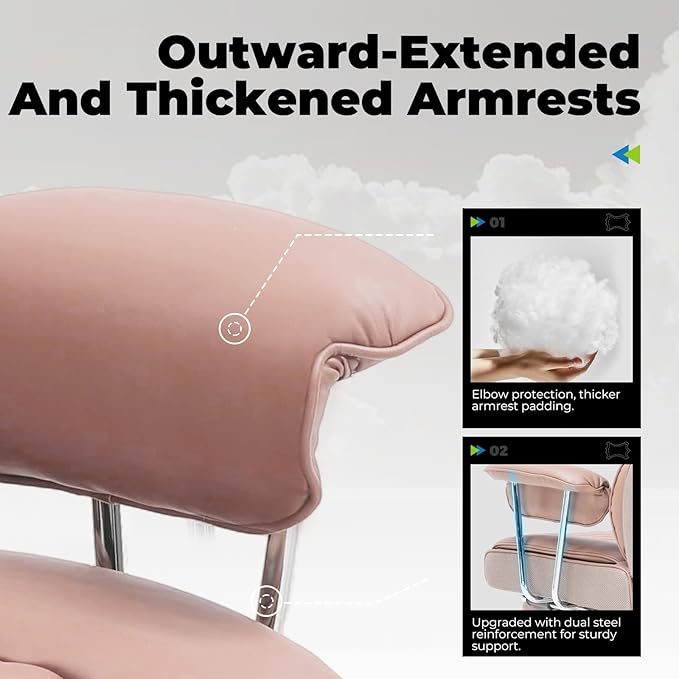 COMHOMA Big and Tall Office Chair, High Back Leather Gaming Chair with Footrest, Executive Ergonomic Office Chairs with Pocket Spring Lumbar Support and with Outward Fixed Soft Armrests