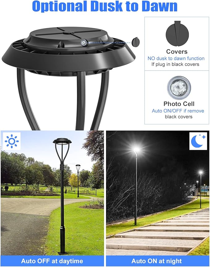 KUKUPPO 6Pack 100W LED Post Top Light ETL Listed 14000Lm Adjustable CCT 3000K/4000K/5000K, Adjustable Wattage 100W/80W/60W Outdoor Pole Light Fixture with Photocell IP65 Waterproof AC100-277V