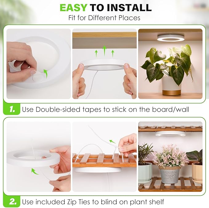 LORDEM 6.3” Ceiling Grow Lamp for Indoor Plants, 216 LEDs Full Spectrum Halo Plant Light, Under Cabinet Grow Lights with 4/8/12H Auto Timer, 3 Switch Modes, 4 Dimmable Brightness Levels, Tri Head