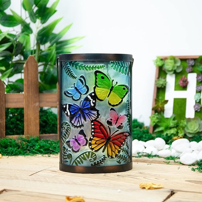 Afirst Hanging Solar Lantern - Decorative Outdoor Glass Solar Butterfly Lights Waterproof Led Tabletop Lamp for Garden Yard Patio Decor