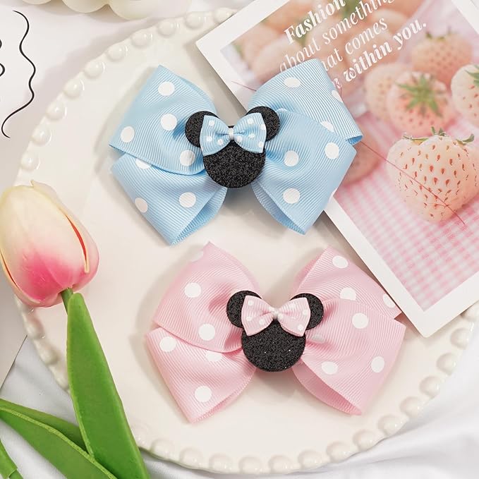 4 Inch Cute Mouse Ears Sequins Bows Hair Clips For Baby Girls, Toddler, Kids and Young Women Birthday Party Wedding Christmas Occasions Set of 2 (A- Sky Blue)