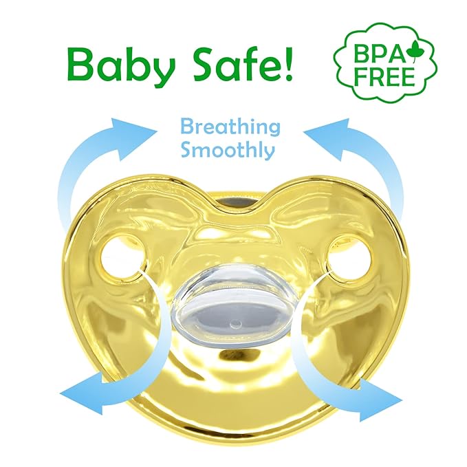 Bling Personalized Golden Baby Pacifier with Pacifier Clips and Anti-dust Cover A-Z 26 Letters(Gold,E)