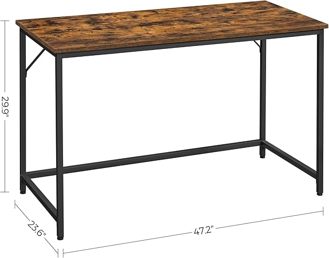 VASAGLE Computer Desk, Gaming Desk, Home Office Desk, for Small Spaces, 23.6 x 47.2 x 29.9 Inches, Industrial Style, Metal Frame, Rustic Brown and Black ULWD039B01