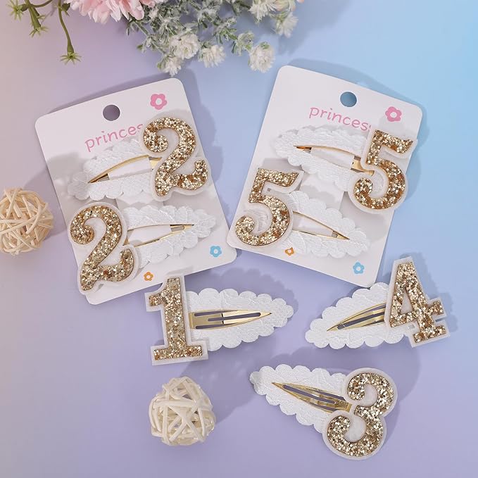 2nd Birthday Hair Clip for Baby Girls - White Glitter Number 2 Hair Clip, Girl Birthday Party Decorations, Two Year Old Photo Props
