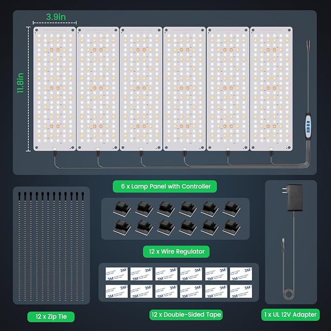 Garpsen Grow Lights for Indoor Plants, 882 LEDs Full Spectrum Plant Light with 5 Dimmable Levels & 3 Color Modes, Grow Lamp with Auto Timer 6/12/16H for Under Cabinet Plant & Plant Stand(6Panels)