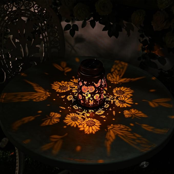 Cooo 2 Pack Solar Pathway Lights & Solar Lanterns Outdoor Waterproof Landscape Path Lights Christmas Lights Gifts for Women Mom Grandma for Garden Yard Patio Backyard Porch Decor- Rose Gold Sunflower