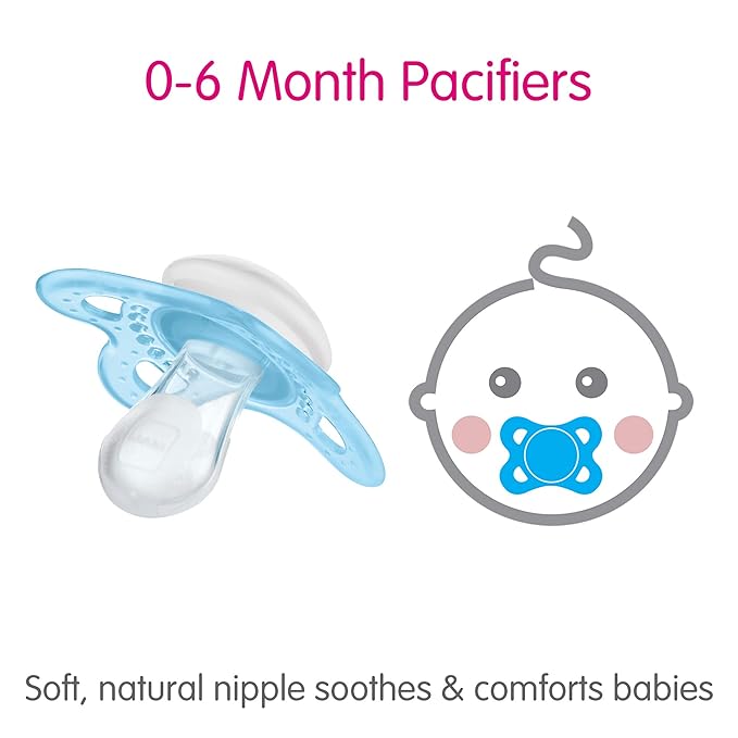 Original + Night 4-Pack, 0-6M Girl Baby Pacifiers (2pk) + Sterilizer Case